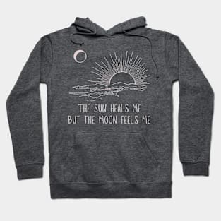 The Sun heals me but the moon feels me Minimalist Black Work Line Art Hoodie